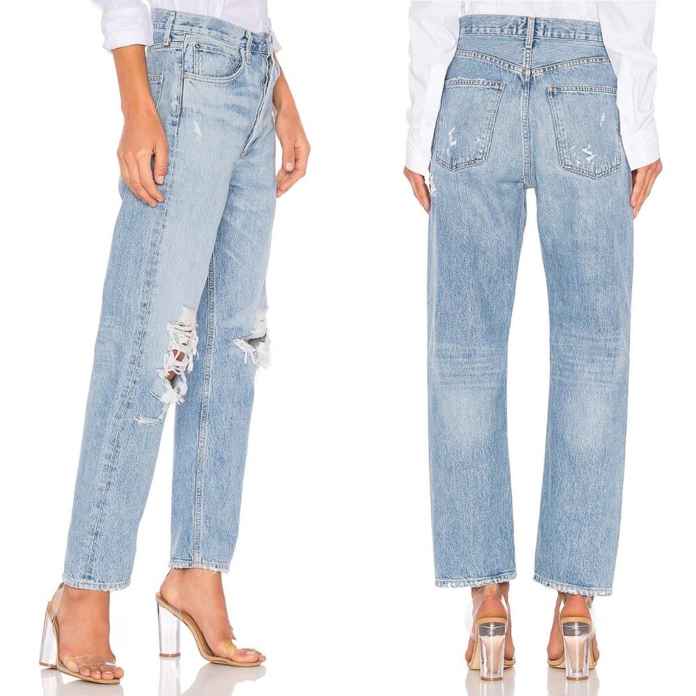Agolde 90's Mid Rise Loose Fit Jeans US 26 Distressed Blue Denim 100% Cotton